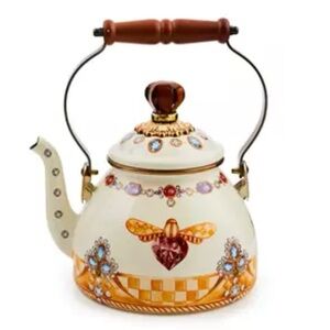 MacKenzie-Childs Teapot with Cream, Gold, and Brown Accents